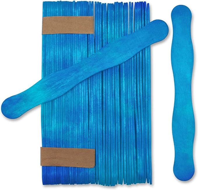 Wooden Blue 8" Fan Handles, Wedding Programs, Paint Mixing, Pack 200, Jumbo Craft Popsicle Sticks for Auction Bid Paddles, Wooden Wavy Flat Stems for Any DIY Crafting Supplies Kit, by Woodpeckers