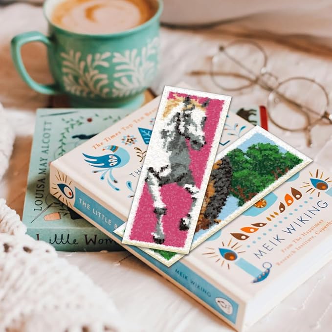 ORIGACH 6 Set Horse Cross Stitch Bookmark Kit for Beginner with Backing Felt Floss Instructions DIY Stamped Embroidery Bookmark Kit for Adults, Book Lovers