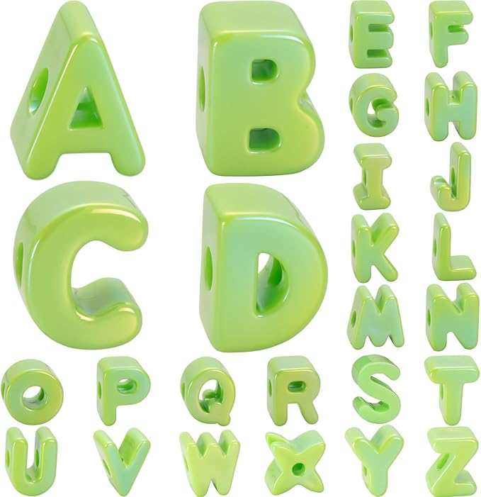26 Pcs Cute Large Green Letter Beads, 20mm Jumbo Square Acrylic Letter Beads, Big Letter Beads for Bracelets, Necklaces, Bagcharms, Shoelaces, Keychains, Lanyards, Letter Charms for Craft