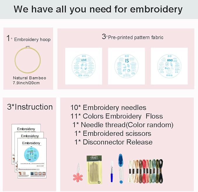 Sutesloly Embroidery Kit for Beginners Adults, 3 Sets Learn to Floral Patterns Simple Starter kit for Beginners, 54 Stitches Easy Practice Kit, 7.8inch Hoop, Hand DIY Craft Gift for Women