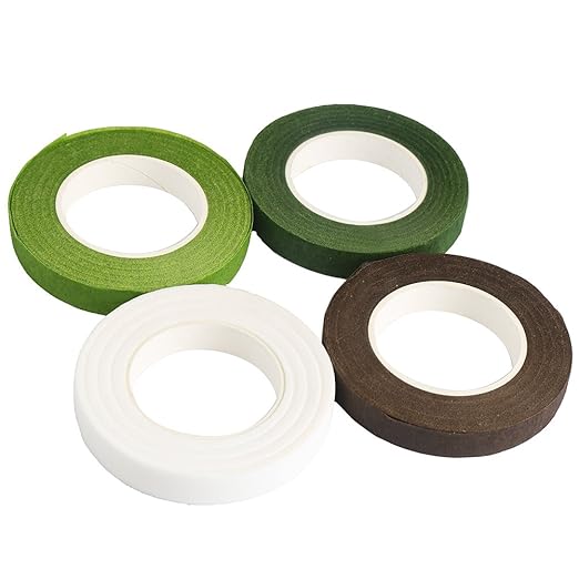 DECORA 4 Rolls 1/2" by 90' Floral Tape for Stem Wrap Dark Green Green Coffee White
