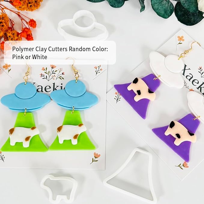 Xaekicr UFO Cow Polymer Clay Cutters Set - 3Pcs Alien Theme Clay Cutters for Earrings, Polymer Clay Molds, Halloween Clay Tools