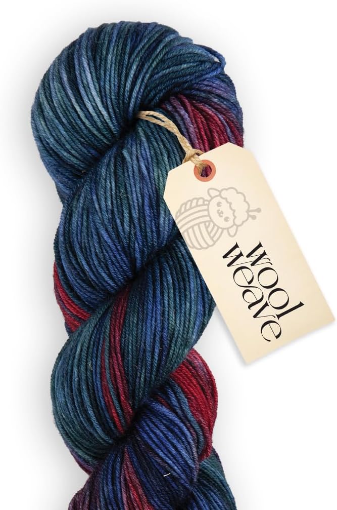 Superwash Merino Wool Yarn for Knitting & Crocheting - Premium Hand Dyed Red & Blue Variegated Yarn, 100gr, 240 Yards, Dk Weight