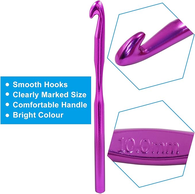 Auvotuis 6Pcs 10mm US Size N/P (Size 15) Aluminum Crochet Hook Knitting Needles for DIY Craft Yarn, Purple