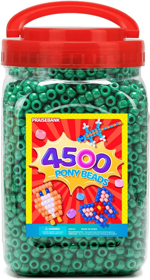 praisebank pony beads, 4500pcs 6x9mm, wholesale beads, bracelets jewelry making, arts & crafts(dark green)