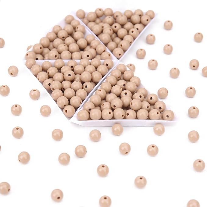 bonny boxx 500pcs 8mm smooth light coffee round beads, plastic resin bubblegum balls chunky gumball beads for necklace and bracelet making, crafting supplies
