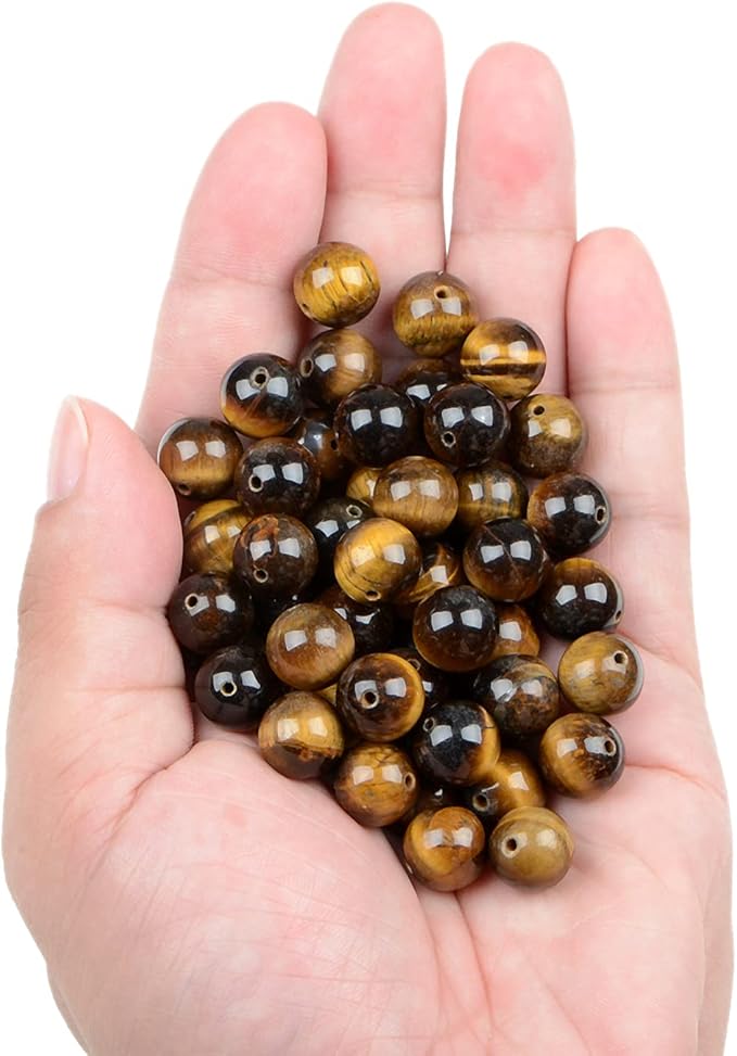 bymitel 90pcs natural crystal beads stone gemstone round energy healing loose beads with stretch cord for jewelry making bracelets anklets (yellow tiger eye's, 10mm 90pcs)