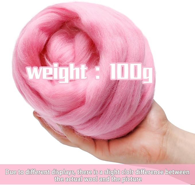 3.53oz Wool Roving, Wool Felting Supplies, Pure Wool, Chunky Yarn, Spinning Wool Roving for Needle Felting Wet Felting DIY Hand Spinning (Pink)