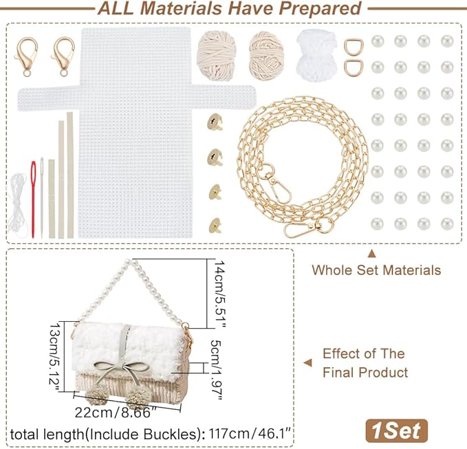 WADORN DIY Knitting Crochet Handbags Kit, Mesh Plastic Canvas Kit for Shoulder Bags DIY Knitting Crochet Crossbody Bag Materials Handmade Purse Stitching Set for Crafting Embroidery Projects, Linen