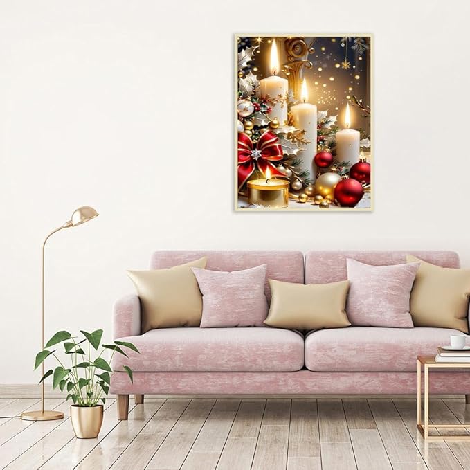 Christmas Candles Counted Cross Stitch Kits for Adults, Christmas Stamped Cross Stitch Kits for Beginners, Needlepoint Cross-Stitch Patterns Embroidery Kits Arts and Crafts for Home Decor 12×16 Inch
