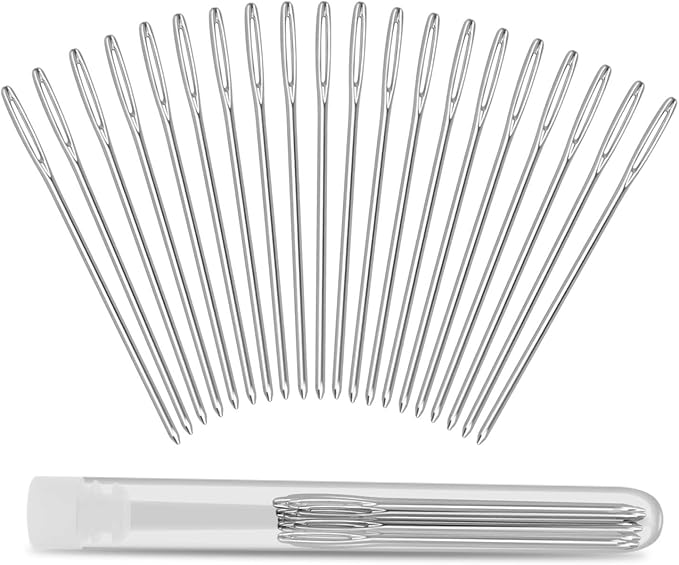ERKOON 20 Pieces Large-Eye Blunt Needles 2inch Large Eye Sewing Needles Stainless Steel Stitching Needles with Clear Bottle for Leather Projects