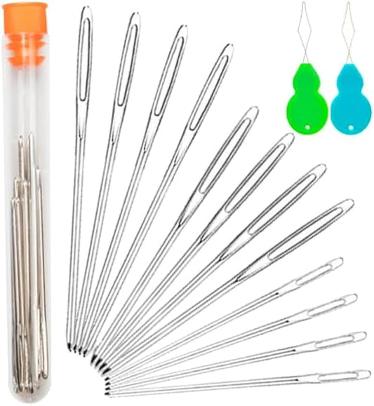 Hekisn Large-Eye Blunt Needles, 12 Pieces Pro Quality Stainless Steel Yarn Knitting Needles, Sewing Needles, Crafting Knitting Weaving Stringing Needles (12 Pieces)