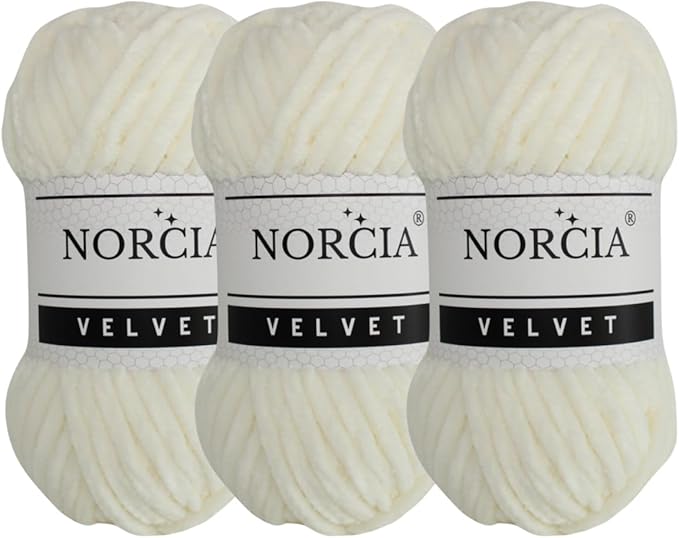 Soft Velvet Yarn Chenille Yarn for Crocheting Super Bulky 3X100g (3X74.3 yds) Baby Blanket Yarn for Knitting Amigurumi Yarn for Crochet Weaving Craft (Cream, 3 Skeins)