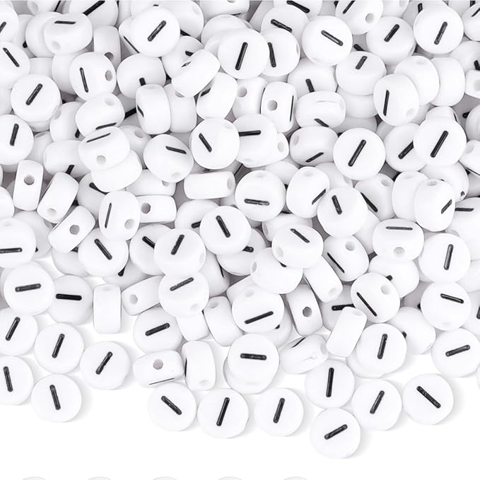 500 Pcs Letter Beads, 4 X 7 mm White Round Acrylic Alphabet Beads for Jewelry Making, Vowel Letter I Bead for DIY Friendship Bracelets Necklaces Making