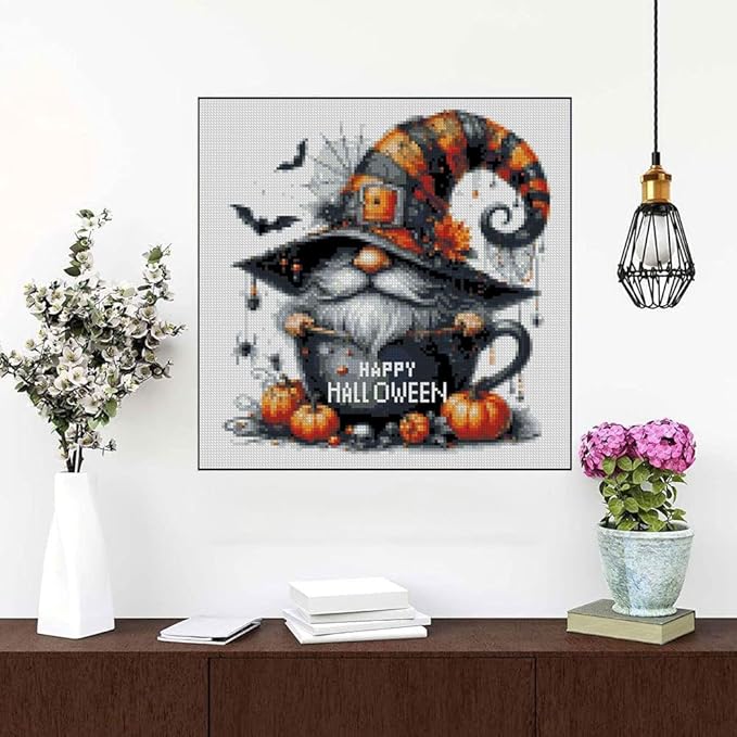 halloween gnome stamped cross stitch kits gnome cross stitch patterns,dimensions cross stitch kits embroidery kit arts and crafts for beginners 13.7x13.7 inch