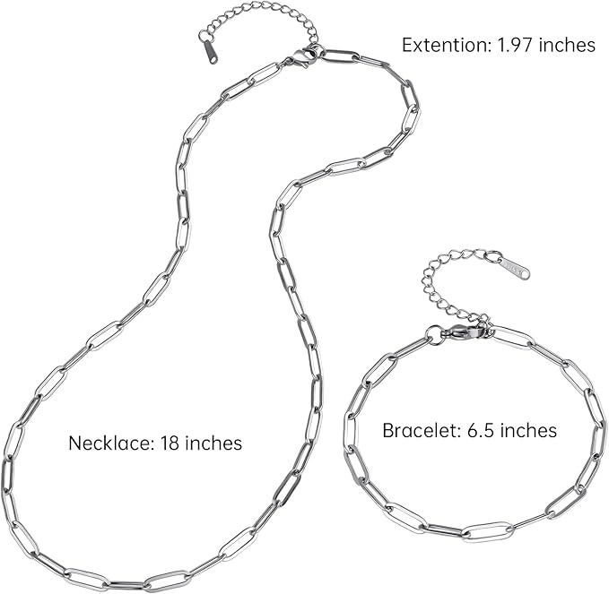 SMYHTGLIF 20 Pack Stainless Steel Bulk Necklace Bracelet Chain for Jewelry Making 4mm Paperclip Necklace Bracelet Chains for Women