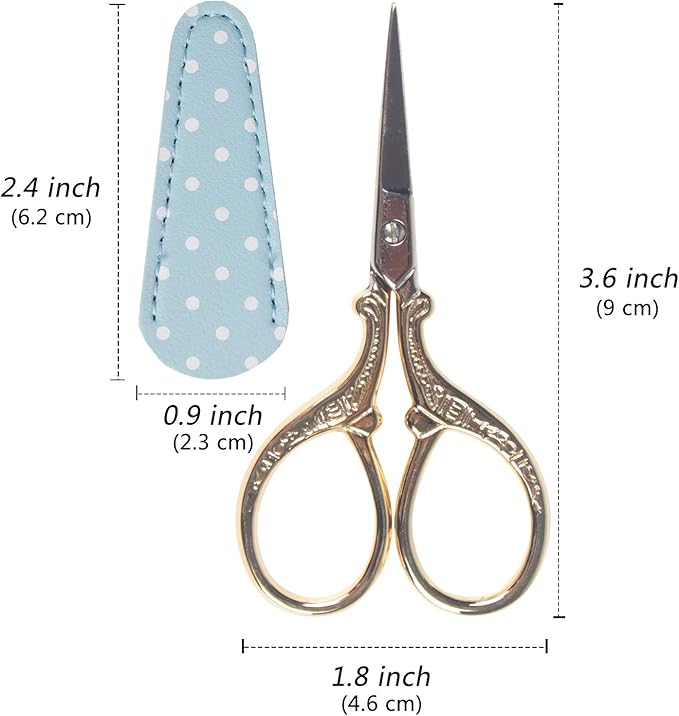 Embroidery Scissors with Leather Scissor Cover Small 3.6 inch Sewing Craft Sharp Scissors for Fabric Cutting Paper Crafting Office Scissor Sewing Handicrafts Tool