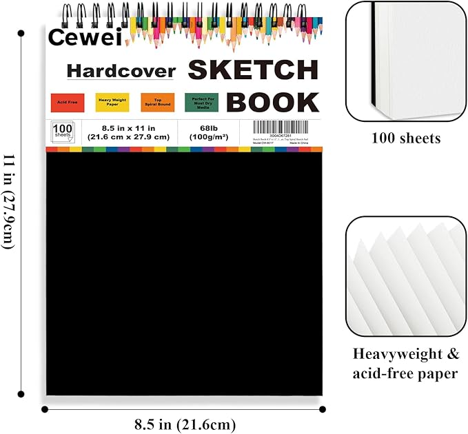 sketch book 8.5" x 11", 100 sheets hardcover sketchbook, 68 lb /100 gsm drawing paper for kids, top spiral sketch pad for kids, classroom must haves, art supplies for adults.