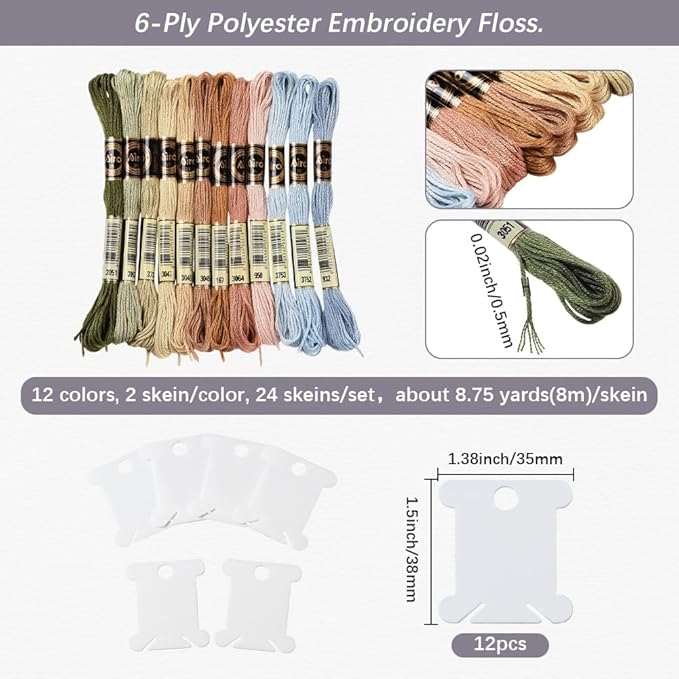24 Skeins 6 Strands Colorful Variegated Embroidery Thread Floss Cross Stitch Threads Gradient Friendship Bracelets Yarn String Bulk with Floss Bobbins for Hand Sewing knitting Crafts Crochet