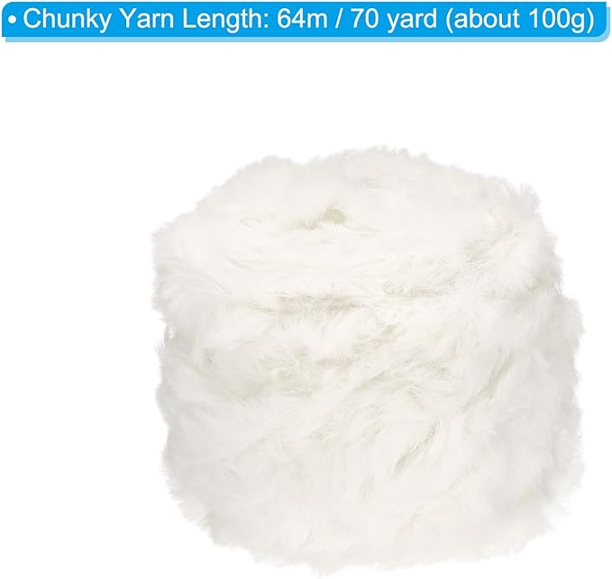 PATIKIL 70yds Faux Fur Yarn, Fuzzy Yarn Crochet Fluffy Yarn Soft Chunky Polyester Plush Fur Eyelash for Crocheting Knit Blanket Rug Sweater Scarf Hat Bear Craft, Beige White