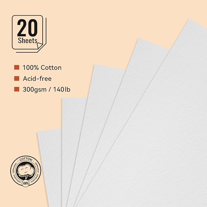 Lightwish Watercolor Sketchbook,300gsm/140lb 100% Cotton Cold Press Watercolor Journal, Acid Free Watercolor Paper for Artists,Adults,Students,20 Sheets,Paper 5.8 * 8.2 Inches