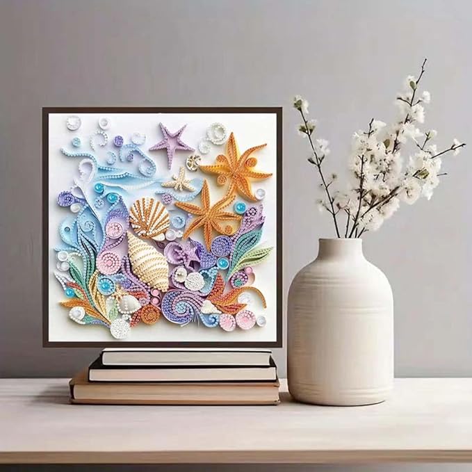 ZQEATRY Shell Starfish Diamond Art Kits for Adults,DIY Specail Shape Diamond Painting Kit for Adult Beginners, 5D Diamond Painting Crystal Rhinestones Art, Home Wall Decor 12 x 12inch