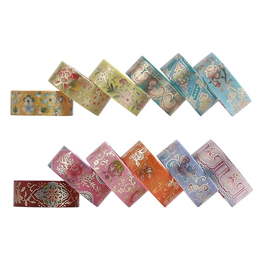 12 Rolls Vintage Washi Tape Set, Gold Foil Decorative Masking Tape for Scrapbooking, Journal, Planner, DIY Crafts, Gift Wrapping