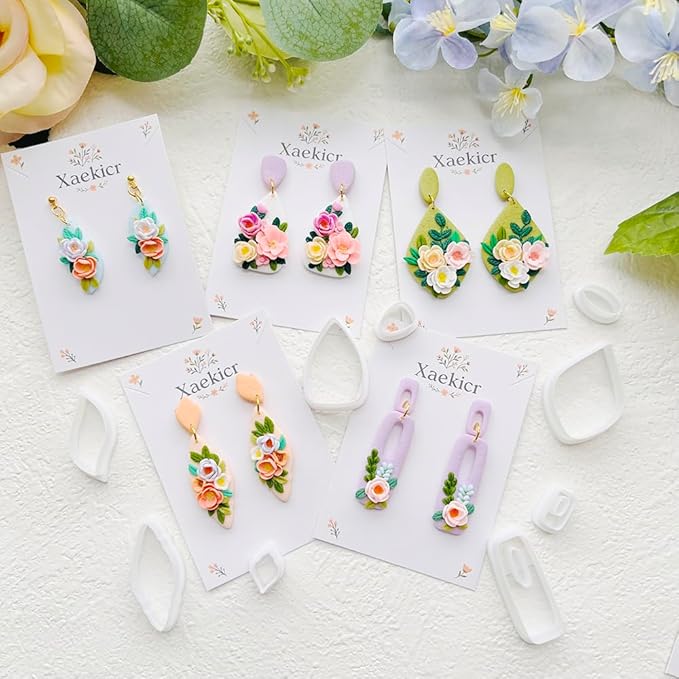 Spring Floral Polymer Clay Cutters Set – Teardrop & Geometric Clay Cutters, Polymer Clay Molds for Clay Earring Cutters, Clay Tools