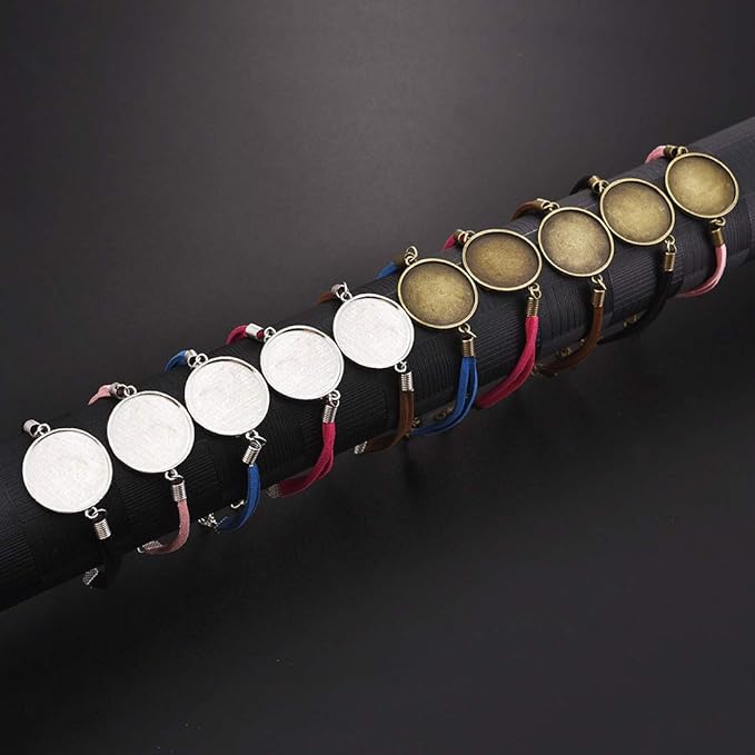 DROLE 40Pcs 25mm Adjustable Leather Cabochon Bracelet Blanks Set-20Pcs Bracelet Bezel for Jewelry Making and 20Pcs 25mm Transparent Glass Dome Cabochon for Bracelet Making Multi-25mm C