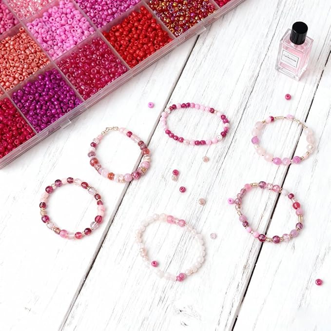 Red Colors 3mm Seed Beads, 5200Pcs Glass Seed Beads Kit with Storage Box for DIY Necklace Bracelet Crafts