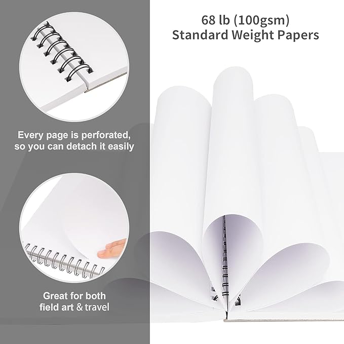 fixsmith 5.5"x8.5" sketch book | 100 sheets (68 lb/100gsm) sketchbook| acid free drawing paper | spiral bound artist sketch pad | for kids, beginners, artists & professionals | bright white