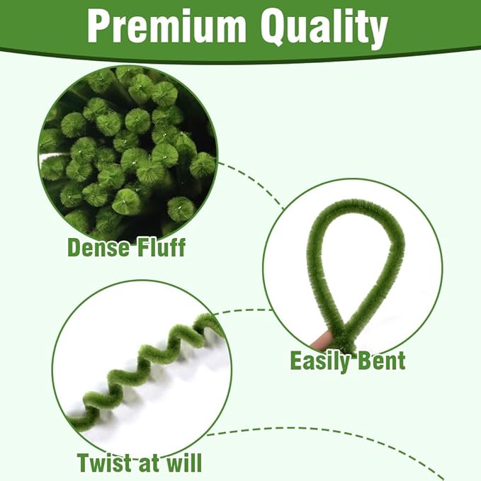 985-Piece Jumbo Size Premium Muti-Color Pipe Cleaner Craft Kit with Floral Supplies - Chenille Stems, Flower Wires, Stamens & Video Tutorial for Wedding Decorations (Green White Set, Jumbo Craft Set)