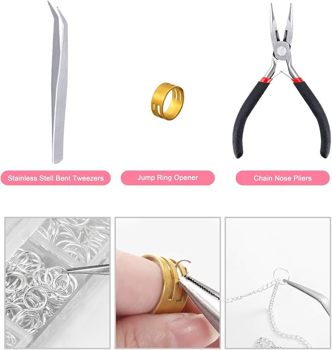 PP OPOUNT 65 Feet Jewelry Chains Necklace Chains 2 mm Jewelry Making Chains with 960 Pieces Jump Rings 40 Pieces Lobster Clasps Jewelry Making Tools (Gold, Silver Total in 65 Feet)