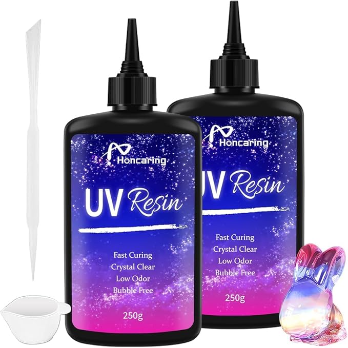 uv resin 500g, clear beginner-friendly kit with silicone tools, upgraded formula & crystal clear for jewlery making, craft, 250g*2 resin uv kit for earring, pendant, diy