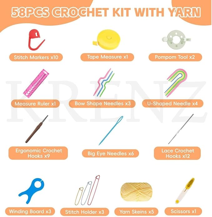 ARMINACO Crochet Kit for Beginners & Adults – 59pcs Complete Starter Set with Ergonomic Hooks (0.6-6.0mm), Yarn, Tools & Travel Bag – Craft Gift for Women, Teens & Seniors