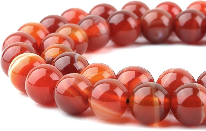 Natural Stone Beads for Jewelry Making - 10mm Gemstone Round Beads for Bracelets(34-37pcs, Red Striped Agate)