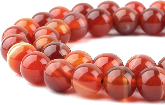 Natural Stone Beads for Jewelry Making - 8mm Gemstone Round Beads for Bracelets(44-47pcs, Red Striped Agate)