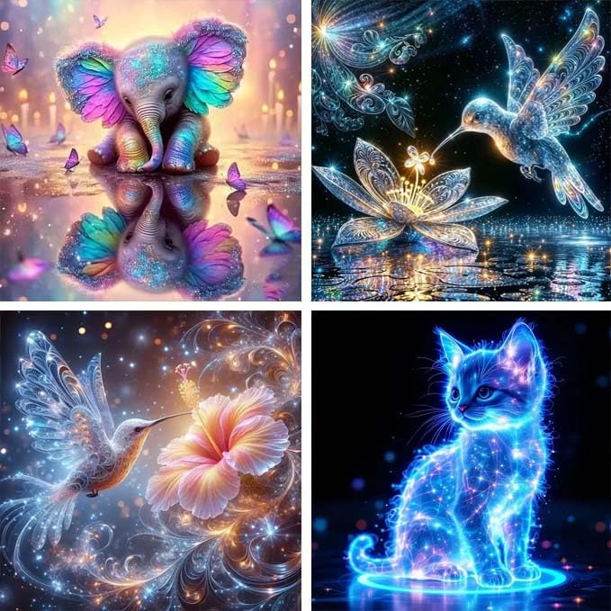 4 Pack Diamond Art Kits for Adults,5D Hummingbird Diamond Painting Kits for Beginnes Animal Diamond Art Diamond Painting Kit for Adults,DIY Full Drill Painting Kit For Home Wall Decor14X14inch