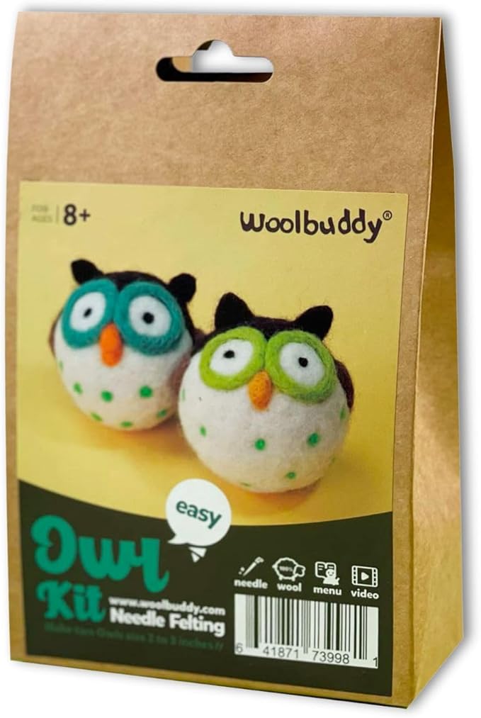 Woolbuddy Owl Needle Felting Kit for Beginners – DIY Animal Craft Kit with Wool, Needles & Photo Instructions – Fun Project for Adults & Kids