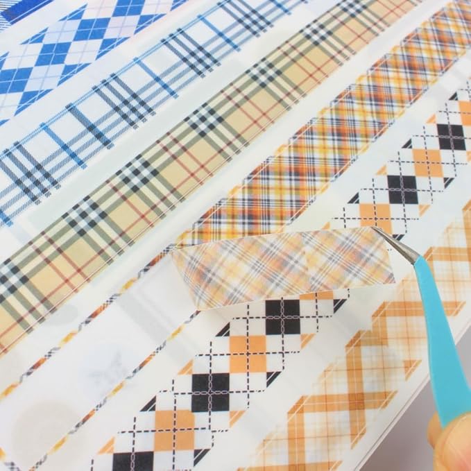 Dwpetzo Classic Plaid Pe-Cut Journaling Sticker Book for Women, PET, Washi, and Craft Paper Stickers for Junk Journal Supplies, Scrapbooking, Planner, Bujo, Collage, 20 Sheets, A5 Size