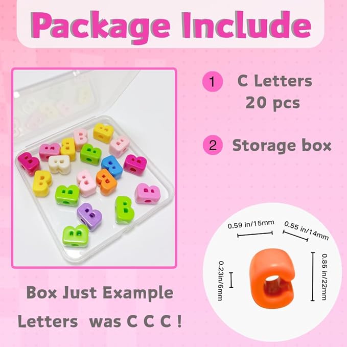 Maerolre 20Pcs Large Letter Beads, 20mm Big Acrylic Bubble Alphabet Beads, Colorful Plastic Beads for DIY Keychains, Jewelry Making, Phone Crafts Projects- C