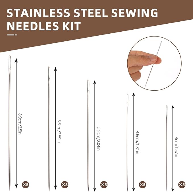 38 PCS Steel Needles for Hand Sewing, Sewing Repair Kit, Embroidery Tool Kit, Include 25 Steel Needles, 1 Seam Sewing Thread Ripper, 2 Needle Threaders, 6 Threads, 2 Thimbles, 1Storage Bag