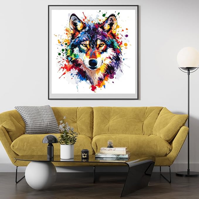 moohue stamped cross stitch kits for adults animal wolf 14ct pre printed cross stitch kits for beginners (animal colorful wolf)
