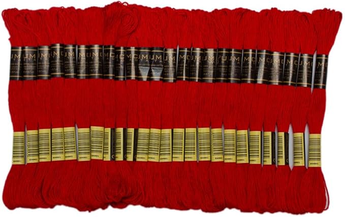 Pack of 50 Popular Colours Premium Embroidery Thread | 100% Egyptian Cotton Premium Skeins | Cross Stitch Embroidery Floss | Oeko TEX Certified| (24, 24 Skeins Red)