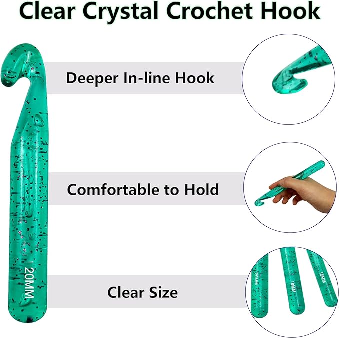 43 Pcs Large Crochet Hooks Set,12mm 15mm 18mm 20mm 25mm Large Crochet Hooks for Chunky Yarn,Plastic Crystal Smooth Big Crochet Needles for Handmade DIY Crochet with Storage Bag