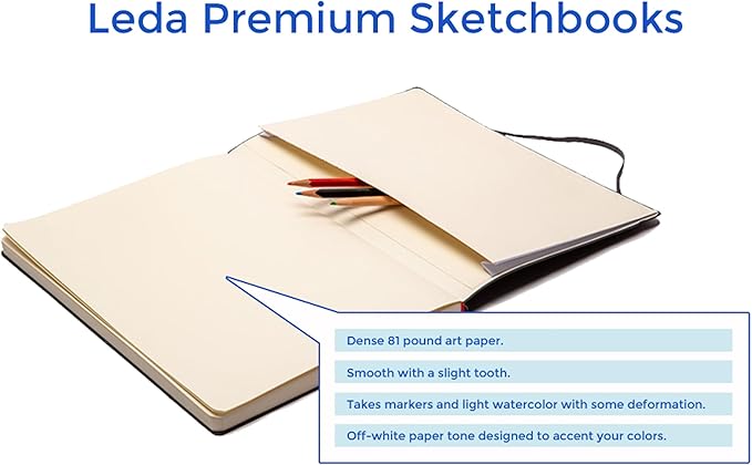 softcover sketch book, a4 sketchbook for drawing, lay flat for everyone, 160 plain pages artist journal ideal for ink, water color, pen, pencils, size: extra large, leda art supply