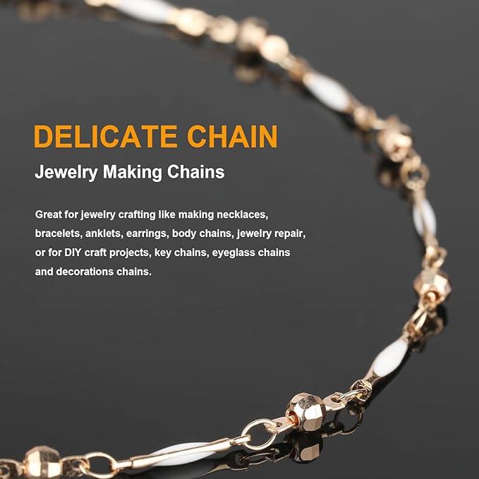 KYUNHOO 4 Meters Satellite Beaded Chain for Jewelry Making White Oil Drip Chain Link Gold Plated Brass Chain Spool for Women Making Jewelry Crafting Finding Supplies