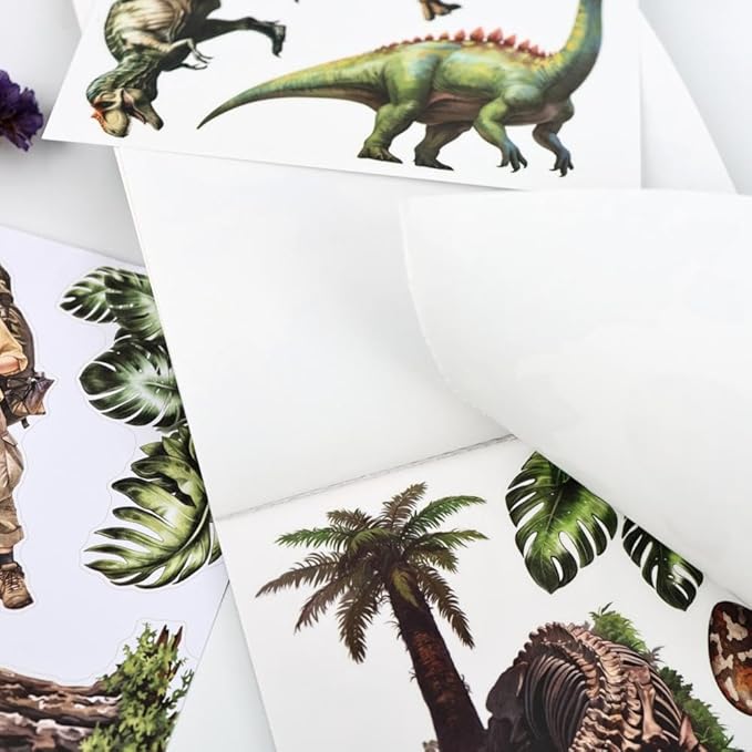 A5 Diecut Journal Sticker Book for Adults Journaling, 20 Sheets Dinosaur Theme with Assorted Materials- PET, Washi, Paper, Scrapbook Stickers for Scrapbooking, Junk Journals Supplies, Collage