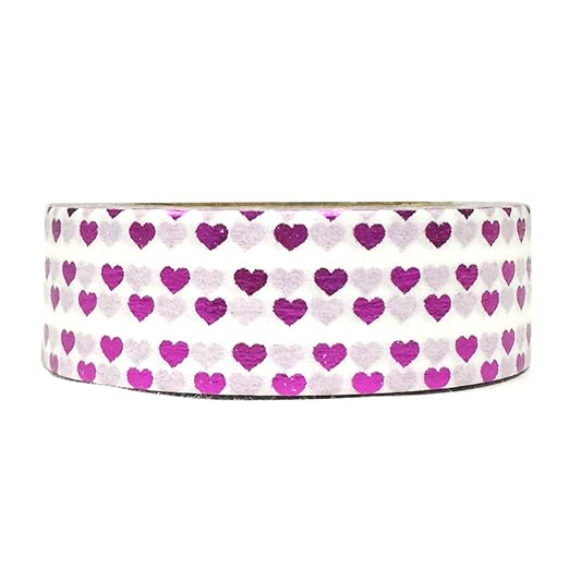 Wrapables Colorful Washi Masking Tape, Metallic Mini Purple Hearts