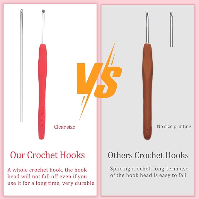 2.75 mm Crochet Hook, Ergonomic Handle for Arthritic Hands, Extra Long  Knitting Needles for Beginners and Crocheting Yarn (2.75 mm)